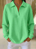Women T-Shirt & Polo "Waffle Knit Polo Shirt Long Sleeve Stretch Solid Color Casual Ladies Blouse"
