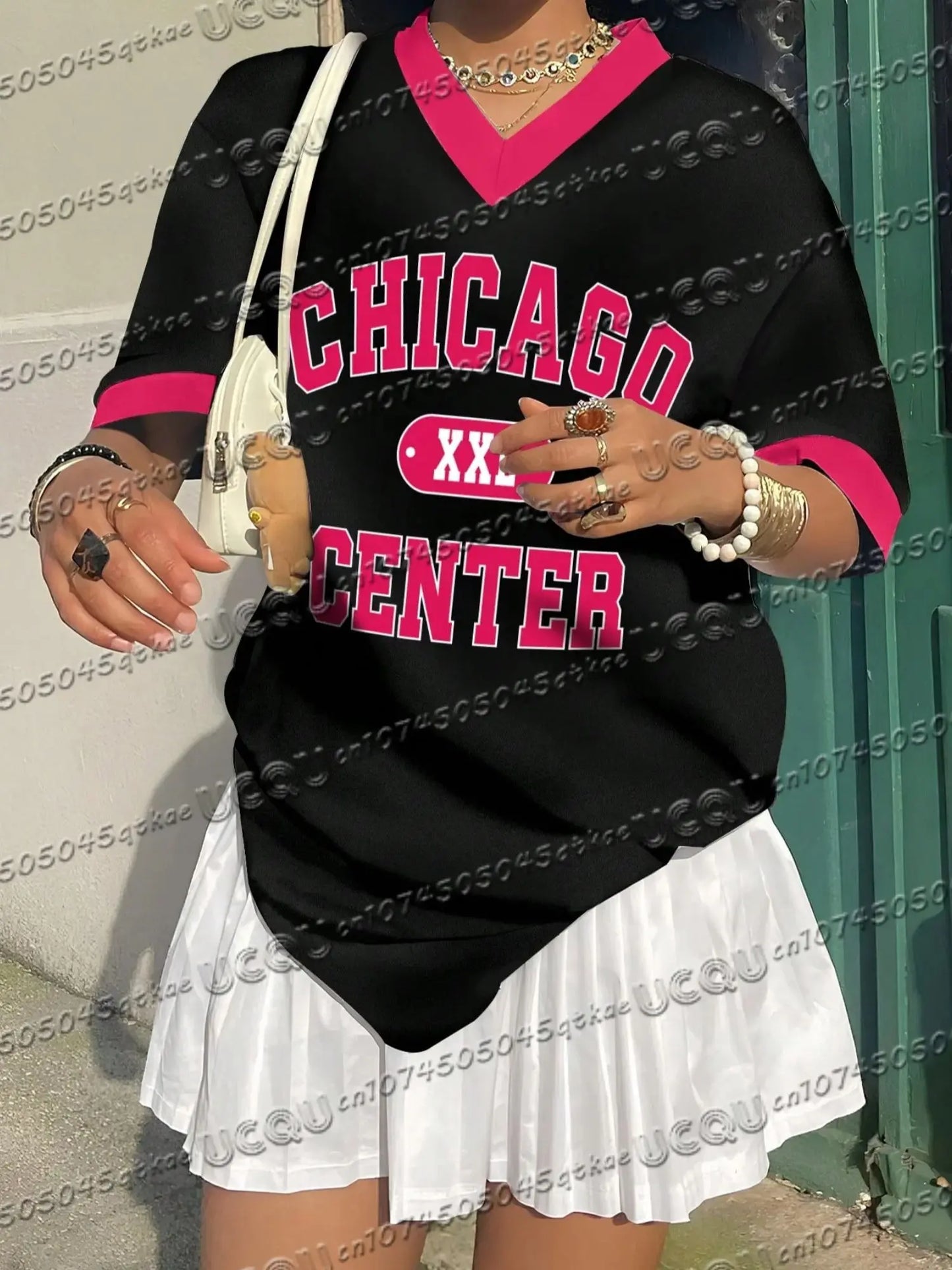 2025 Women Los Angeles Number 23 Print V-Neck Short Sleeve T-Shirt Summer Tee Baseball Jerseys Stripe Oversized Sport T-Shirt
