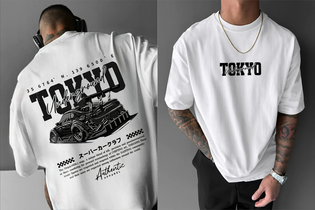 Men T-Shirt "Tokyo Underground With Racing Car"