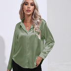 Women Blouse & Shirt "Autumn Casual Women's Blouses Elegant Satin Multicolor Basic Slim Shirt"