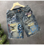 Men Short "Jeans Hip Hop Ripped Multi Color Male Denim Shorts Graphic Harajuku"