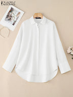 Women Blouze & Shirt "ZANZEA Oversized Woman White Shirts Turn-Down Collar Long Sleeve Button"