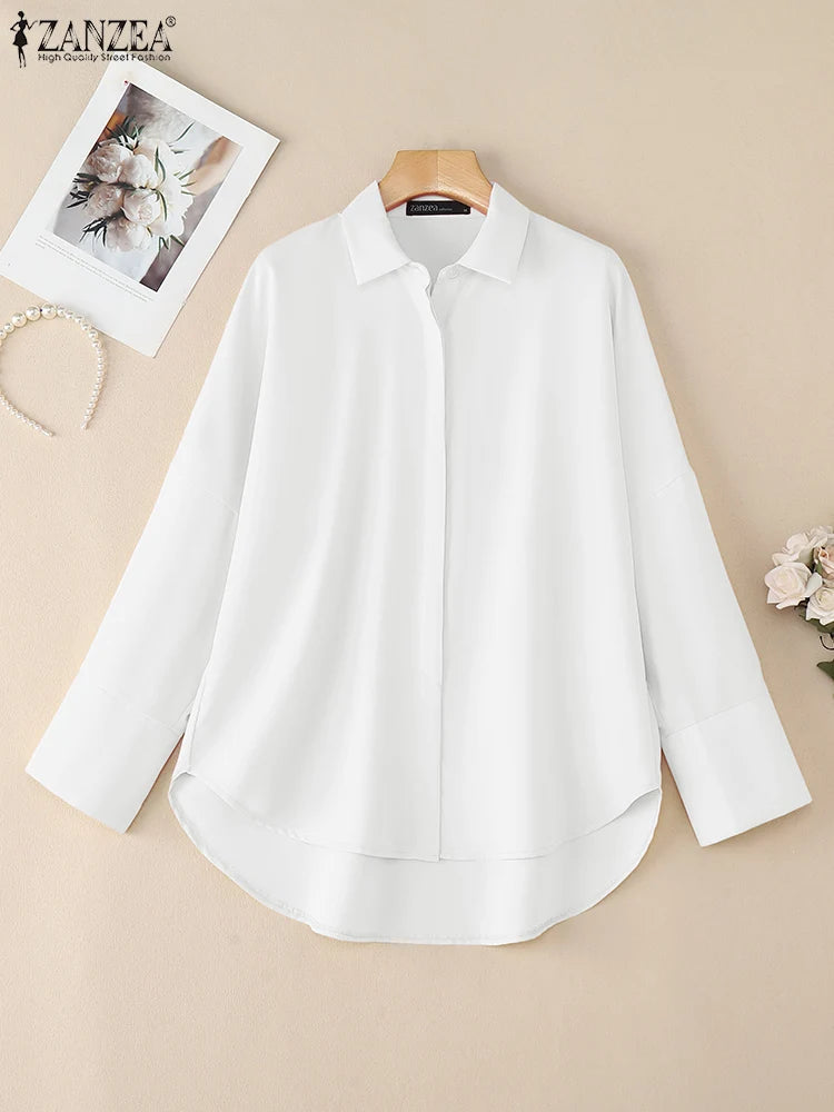 Women Blouze & Shirt "ZANZEA Oversized Woman White Shirts Turn-Down Collar Long Sleeve Button"