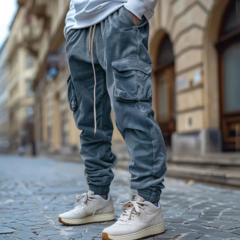 Men Cargo Pants "Vintage Solid Color Multi Pockets Corduroy"