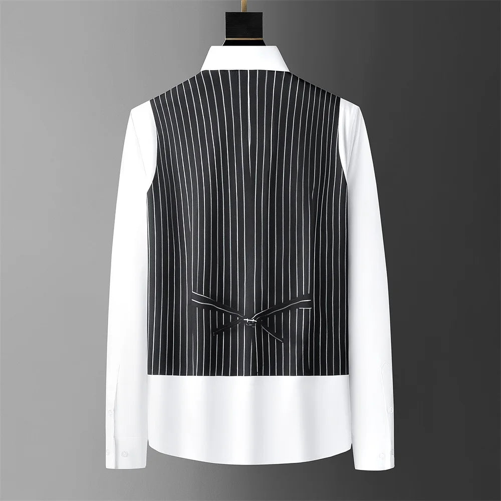 Men's shirt fake two-piece British style shirt slim fit business casual long-sleeved shirt social gathering uniform fashion 2024