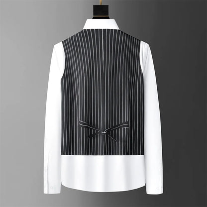 Men's shirt fake two-piece British style shirt slim fit business casual long-sleeved shirt social gathering uniform fashion 2024