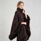 Women Coat & Jacket "LIMO Women High Neck Cape Coat Faux Fur Trim Poncho"