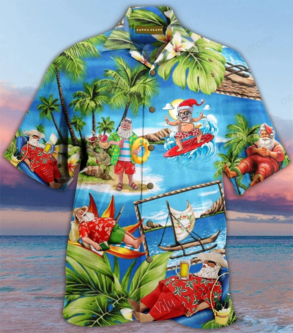Men's Shirt Vocation Bus 3d Print Shirt Men Fashion Shirts Single-Breasted Short Sleeve Hawaiian Shirt Beach Dart Blouse Clothes