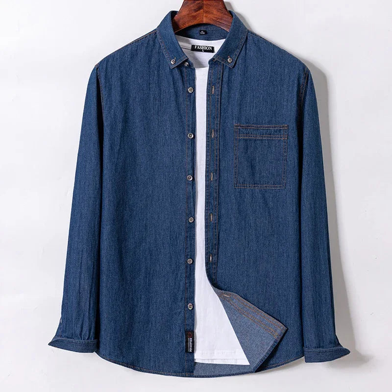 2025 Denim Long-Sleeve Double or Single  Pocket Design Shirt Classic 100% Cotton Fashion Embroider Comfortable Clothes