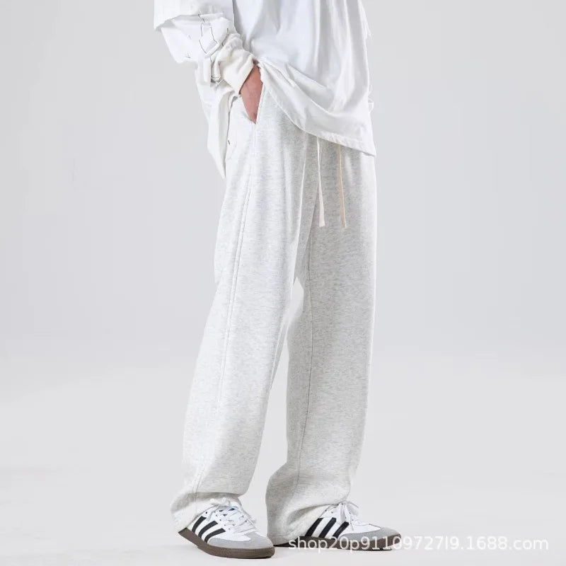 Women Casual Jogger Pants High Waist Elastic Cuff Sweatpants 2025 New American Style Loose Wide Leg Warm Fleece Lined Pants for