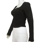Women T-Shirt & Polo ""Square-Cut Collar T-shirt Slim Long Sleeve Tops Sexy"