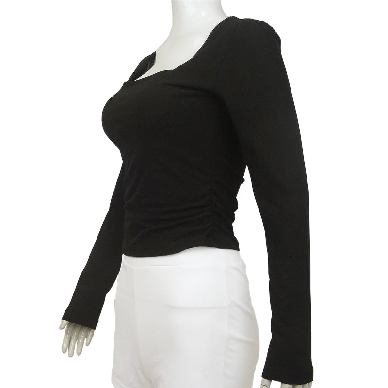 Women T-Shirt & Polo ""Square-Cut Collar T-shirt Slim Long Sleeve Tops Sexy"
