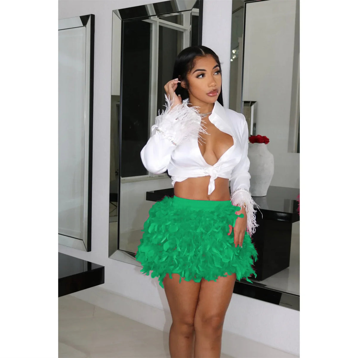 Women Skirt "Patchwork Feather Skirt 2027 Summer Women Sweet Mini Short Skirt"
