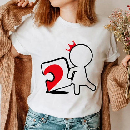 CartoongirlboyheartshapedpuzzleprintcoupleTshirt shortsleeved loose king queenTshirt fashionable trendcouplehirt women's T-shirt