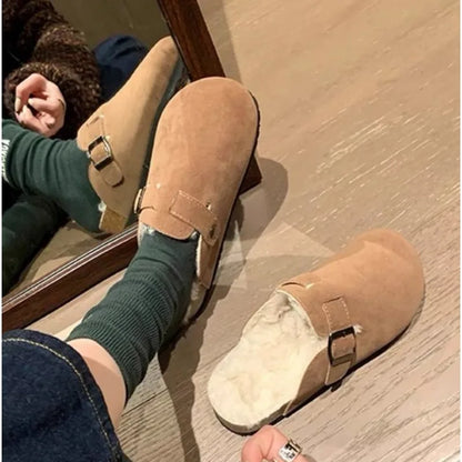 Comfortable Fur Classic Clogs for Women Winter New Fashion Cork Insole Plush Slipper with Arch Support Cozy Furry Suede Shoes