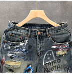 Men Short "Jeans Hip Hop Ripped Multi Color Male Denim Shorts Graphic Harajuku"
