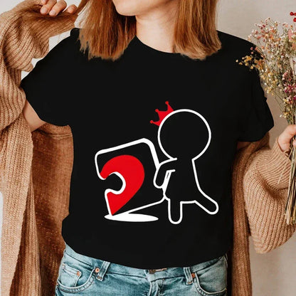 CartoongirlboyheartshapedpuzzleprintcoupleTshirt shortsleeved loose king queenTshirt fashionable trendcouplehirt women's T-shirt