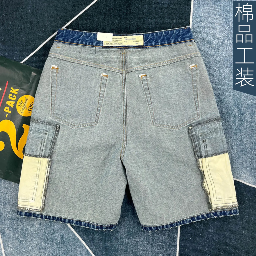 Men Short "Summer New American Retro Camouflage Patchwork Denim"