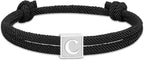 Men Jewelry & Accessory "Graduation Easter Basket Stuffer Gifts, Braided Rope Initial Bracelet for Men Boys, Stainless Steel A-Z Letter Charm Bracelets