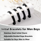 Men Jewelry & Accessory "Graduation Easter Basket Stuffer Gifts, Braided Rope Initial Bracelet for Men Boys, Stainless Steel A-Z Letter Charm Bracelets
