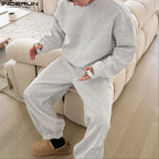 Men Matching Set "INCERUN Men's Sets Solid Color Loose V Neck Long Sleeve Hoodies Pants"