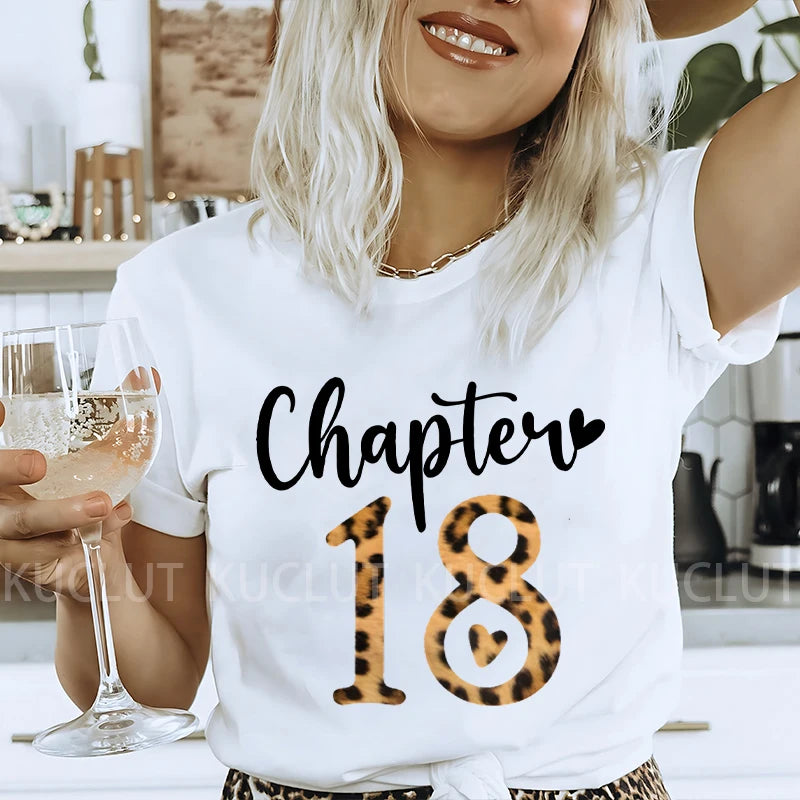 Chapter 18th Tshirt Female Tops Fashion Leopard Graphic Print Women T-Shirt Birthday Girls Party Tee Harajuku Short Sleeve Shirt