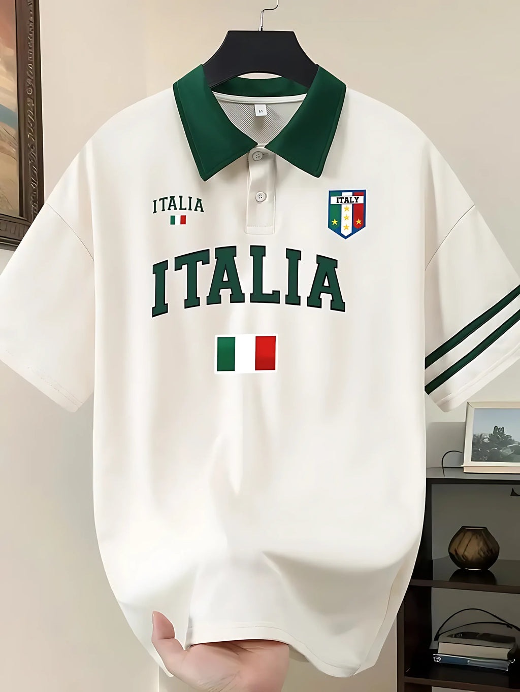 Men Polo Shirt "American Men's Summer Striped Italian Letter Print Comfortable and Breathable Polo Shirt"