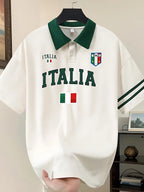 Men Polo Shirt "American Men's Summer Striped Italian Letter Print Comfortable and Breathable Polo Shirt"