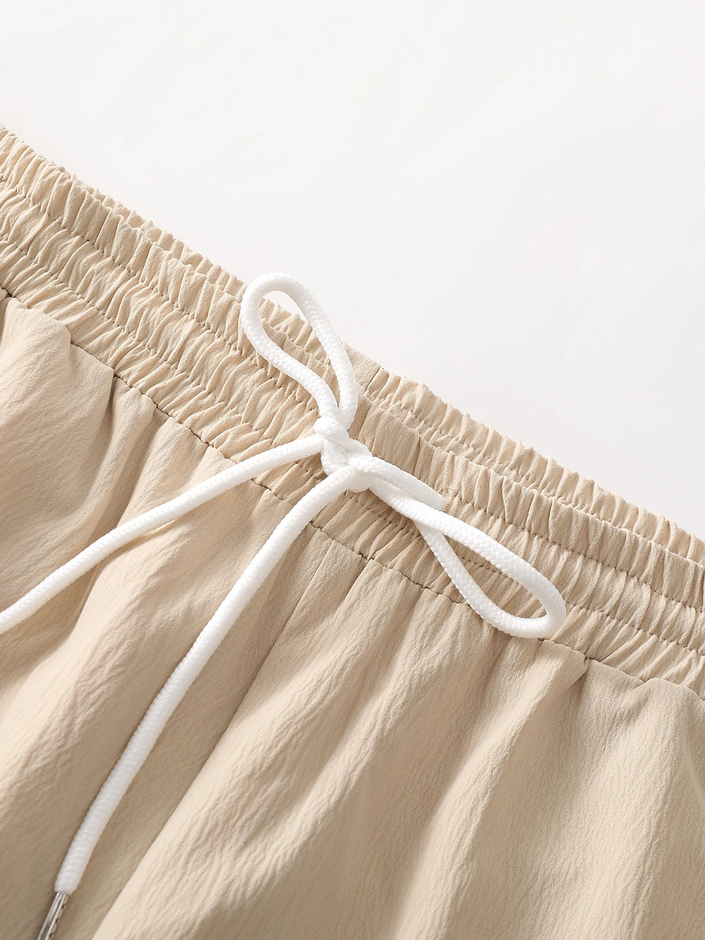 MenMatching Set "Textured Outfits, Beige Lapel Shirt & Drawstring Pants Set"