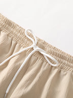 MenMatching Set "Textured Outfits, Beige Lapel Shirt & Drawstring Pants Set"