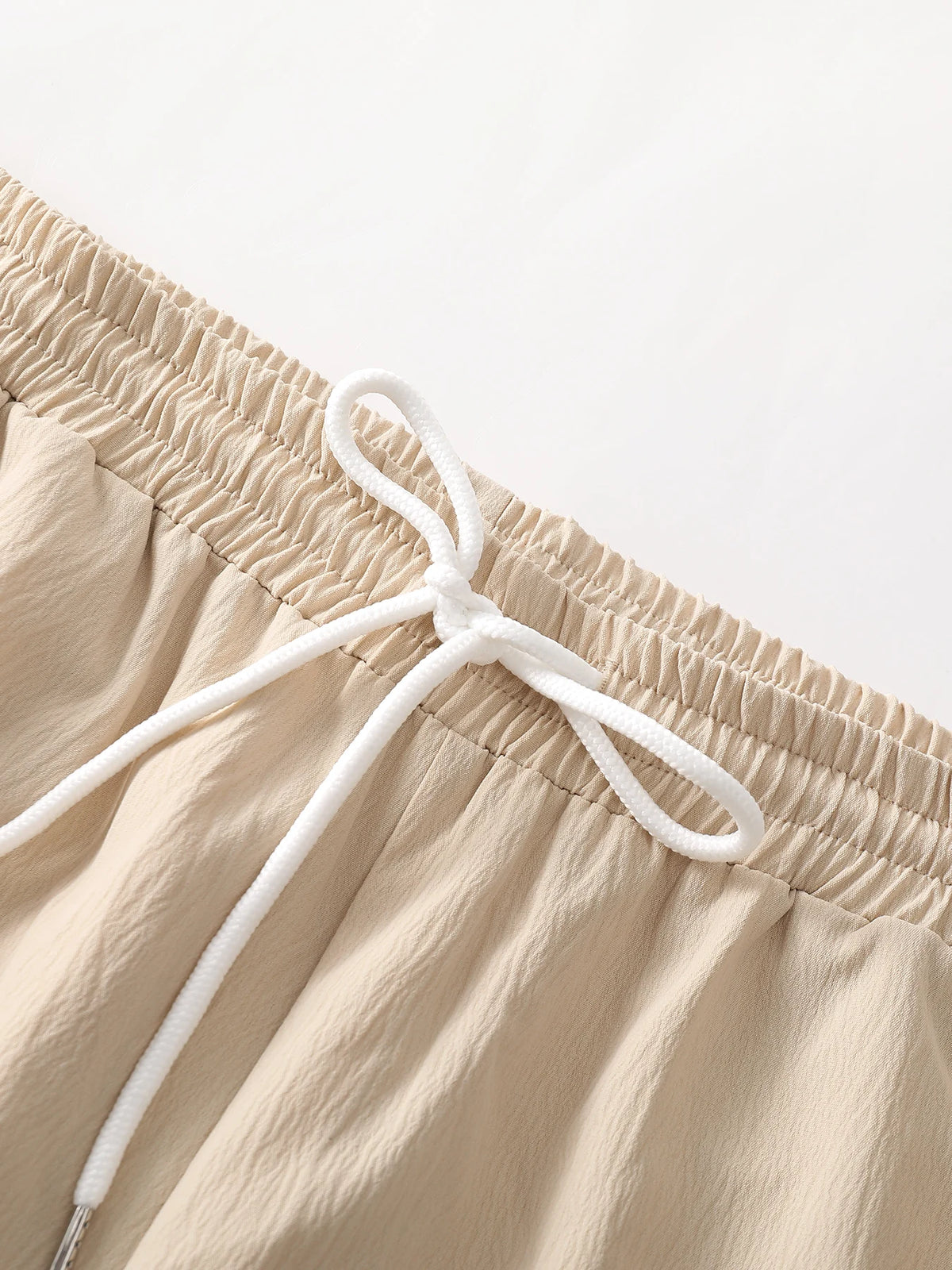 MenMatching Set "Textured Outfits, Beige Lapel Shirt & Drawstring Pants Set"