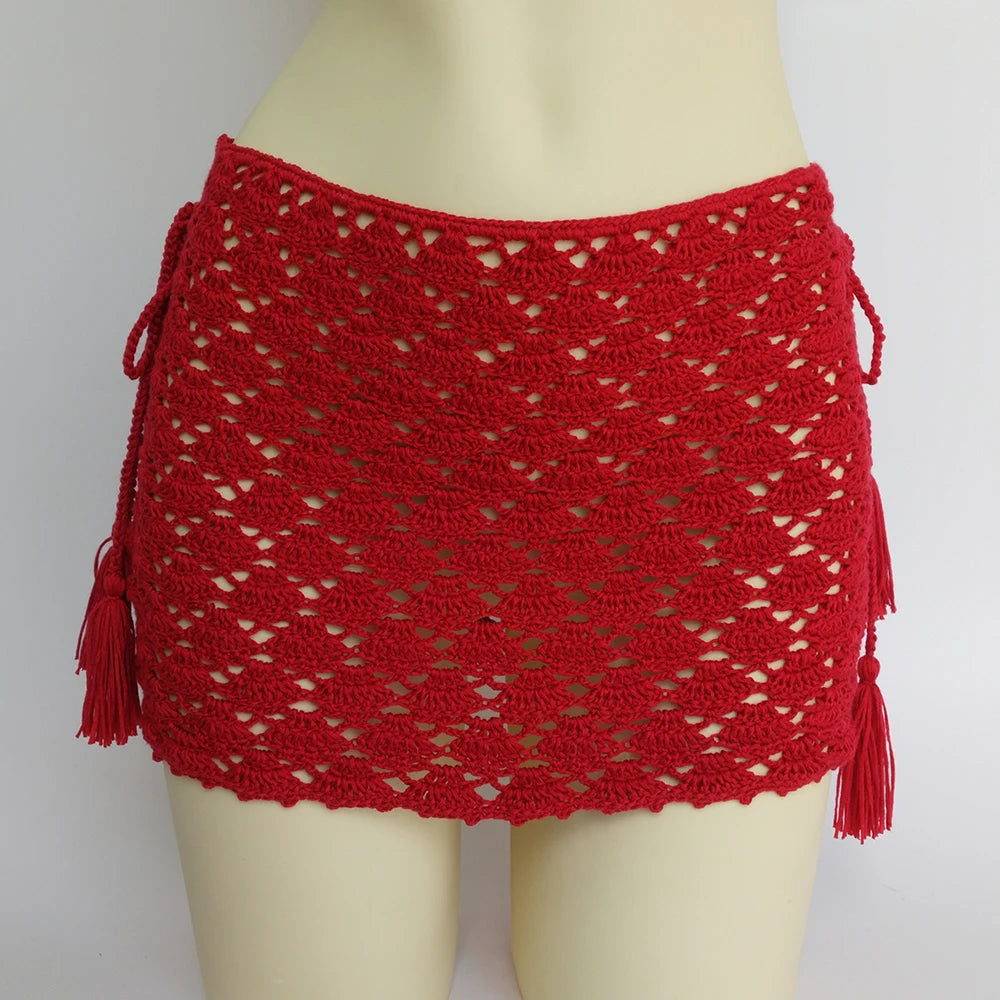 Women Cover "High Quality Bikini Cover Up Mini Skirt Beach Skirt Hollow Hand Made"