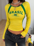 Women T-Shirt & Polo "Spring Autumn Carnival Streetwear Back To School Color-Blocked Brazil "