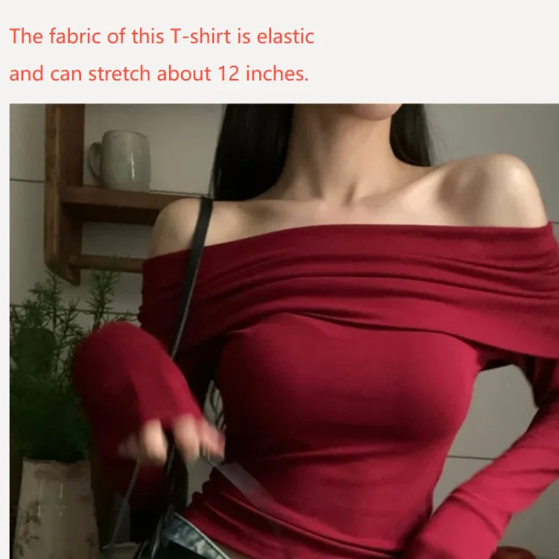 Wmen T-Shirt & Polo "Black Sexy Tops Off Shoulder Long Sleeve"