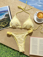 Women Bikini "2026 Flower Embroidery Halter Bikini Women Swimwear Female Swimsuit"