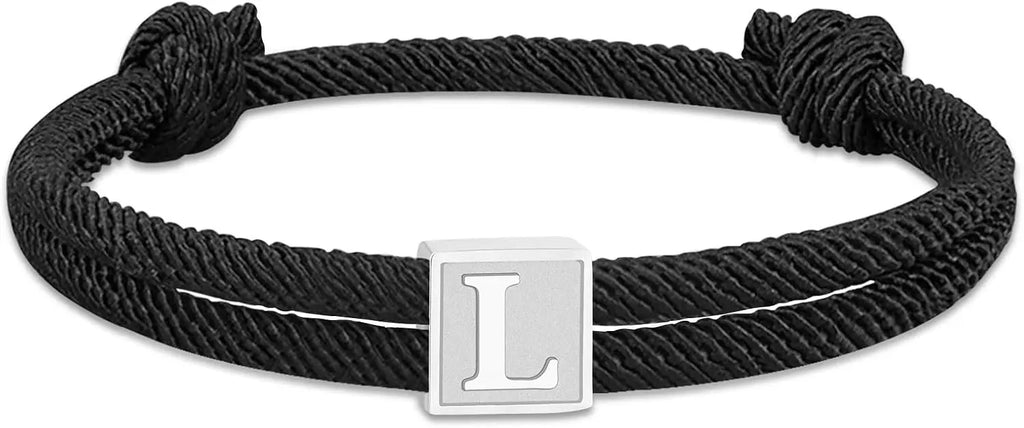 Men Jewelry & Accessory "Graduation Easter Basket Stuffer Gifts, Braided Rope Initial Bracelet for Men Boys, Stainless Steel A-Z Letter Charm Bracelets
