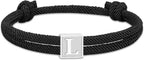 Men Jewelry & Accessory "Graduation Easter Basket Stuffer Gifts, Braided Rope Initial Bracelet for Men Boys, Stainless Steel A-Z Letter Charm Bracelets