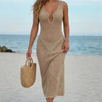 Women Cover "Deep V Hollow Out Crochet Maxi Dress Women Summer Beach Cover Up Dress See Through Knit Long Dress Bikini Cover Up Swimwear"