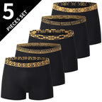 Men’s Classic Boxer Briefs – Gold Patterned Waistband / 5pcs