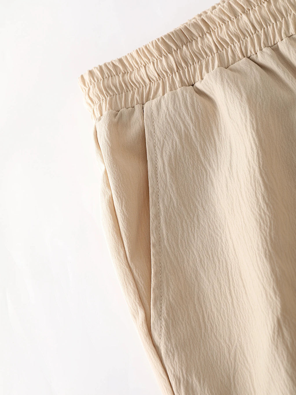 MenMatching Set "Textured Outfits, Beige Lapel Shirt & Drawstring Pants Set"