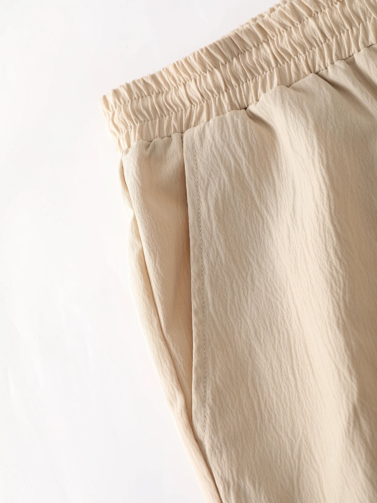 MenMatching Set "Textured Outfits, Beige Lapel Shirt & Drawstring Pants Set"