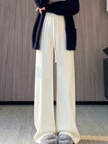 Women Trouser "Fall Winter Thick Draping High Waist Straight Cashmere Floor Length Trousers"