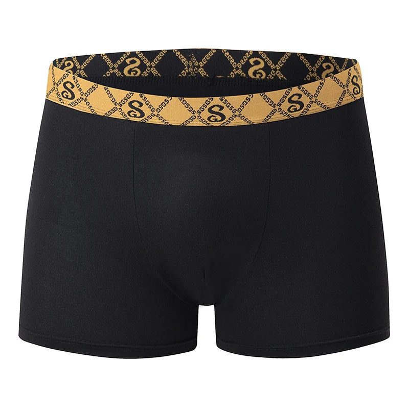 Men’s Classic Boxer Briefs – Gold Patterned Waistband / 5pcs