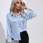 Women Blouse & Shirt "Autumn Casual Women's Blouses Elegant Satin Multicolor Basic Slim Shirt"