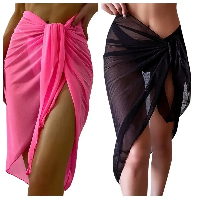 Women Cover "Summer Beach Dress Wrap Sheer Wrap Knot Waist Swimsuit Cover Up Skirt Bikini"