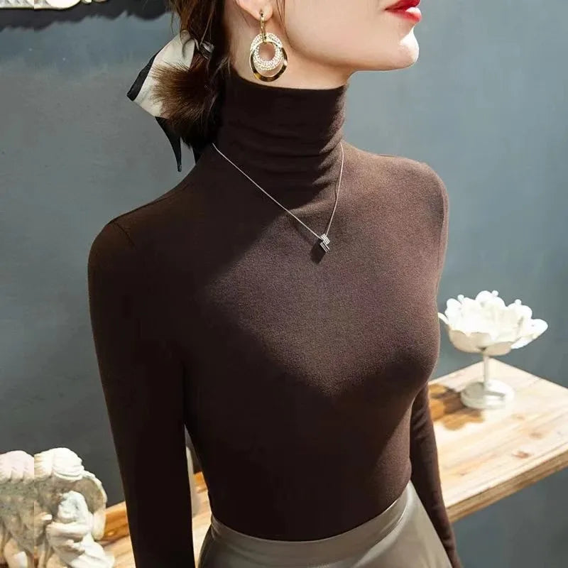 Women T-shirt &Polo "Fashion Autumn Winter Female Turtleneck Fleece Stretch Shirt"