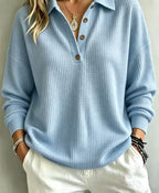 Women T-Shirt & Polo "Waffle Knit Polo Shirt Collar Half Button Long Sleeve Blouse"