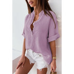 Women Blouse & Shirt "Casual Blouse Stand Collar Half Button Three Quarter"