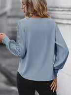 Women Blouse & Shirt "Splicing Elegant Long-sleeved Office Top Solid Color V-neck Pleated Blouses"