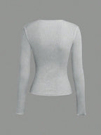 Women T-Shirts & Polo "Long Sleeve Ribbed Knit T-Shirt 2026 Autumn Slim Fit Cropped Top Wavy"